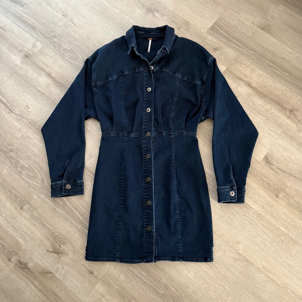 Free People Women’s Dark Denim Mini Dress Size 4 Classic NWOT